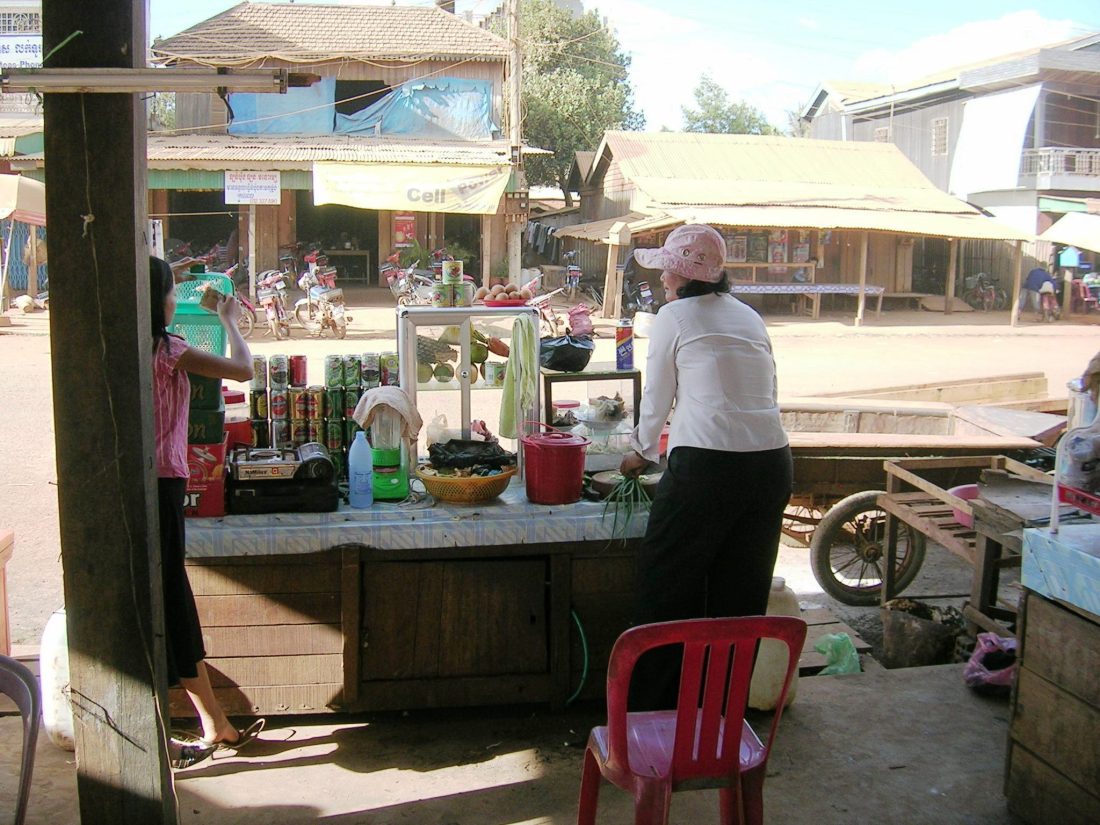 Meals in a dusty town in Eastern Cambodia